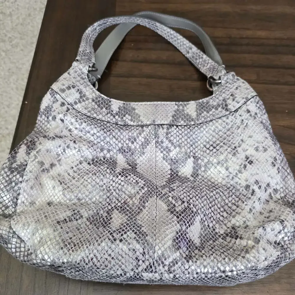COACH Madison Maggie F19678 Grey Python Embossed Leather 3-Section Hobo Purse
